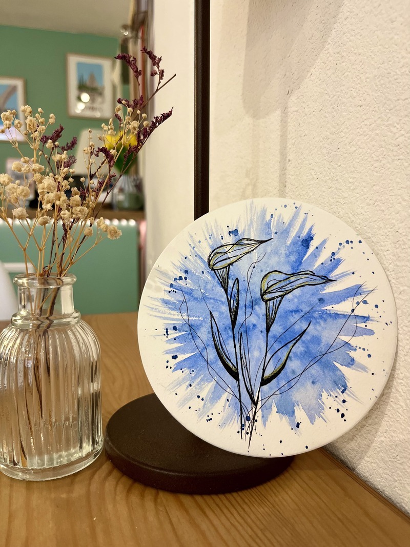 Aquarelle ronde bleue, exposition