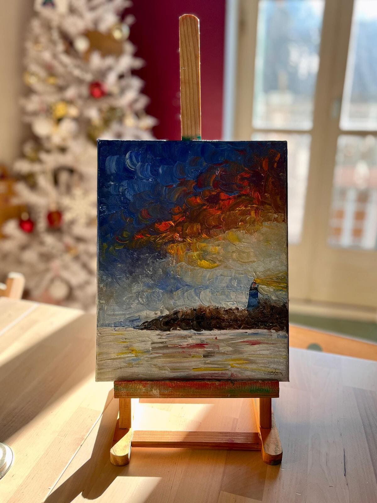 peinture à l'huile l'Ile'O Rêves, Saziley. coucher de soleil