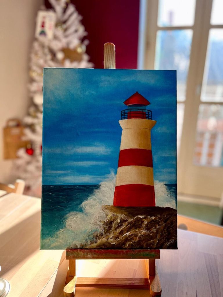 peinture à l'huile, phare, inspiration nature, jeu des couleurs